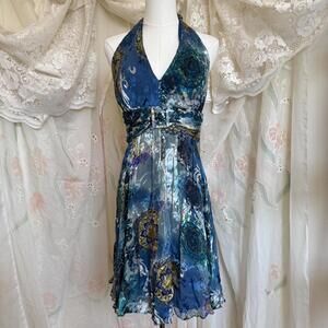 Suzi Chin abstract print halter dress Sz. 12